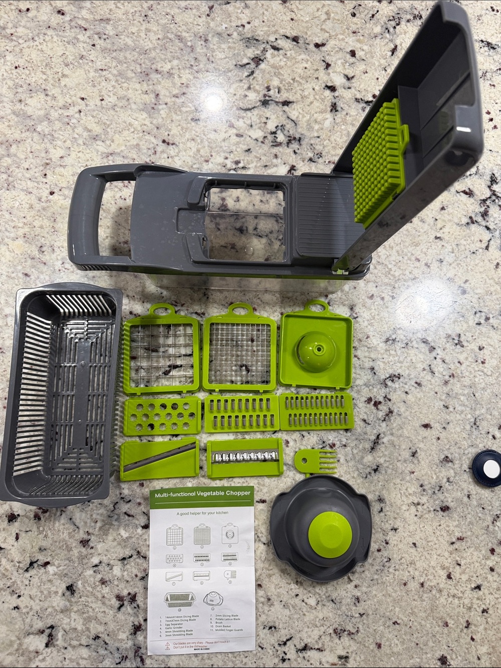 Multifunctional Vegetable Chopper and Slicer - Gray with Green Inserts